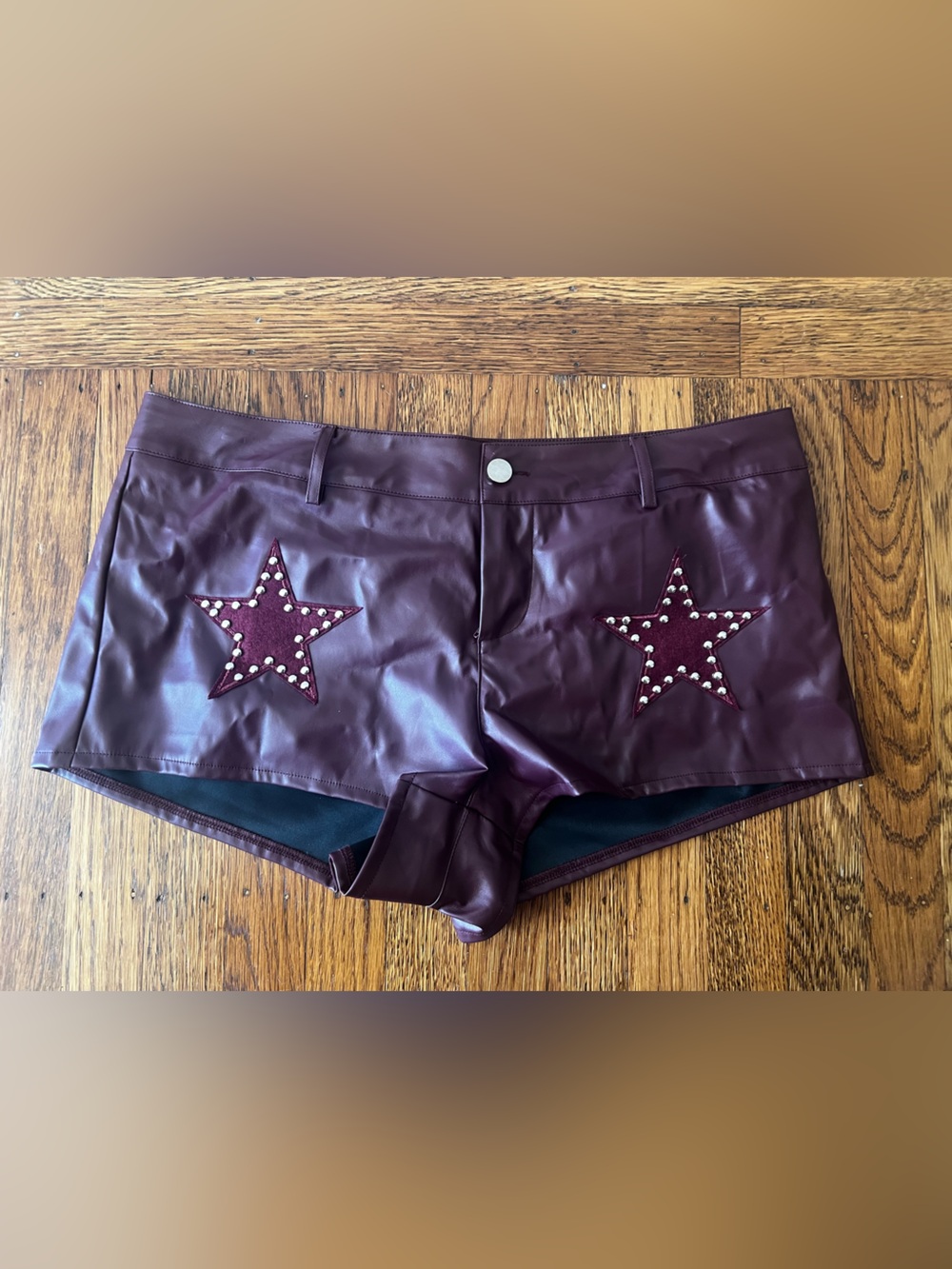 Windsor Burgundy Faux Leather Star Stud Shorts